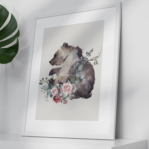 Watercolor Floral Bear Wall Art Print Poster Unframed - Picture 6 of 17